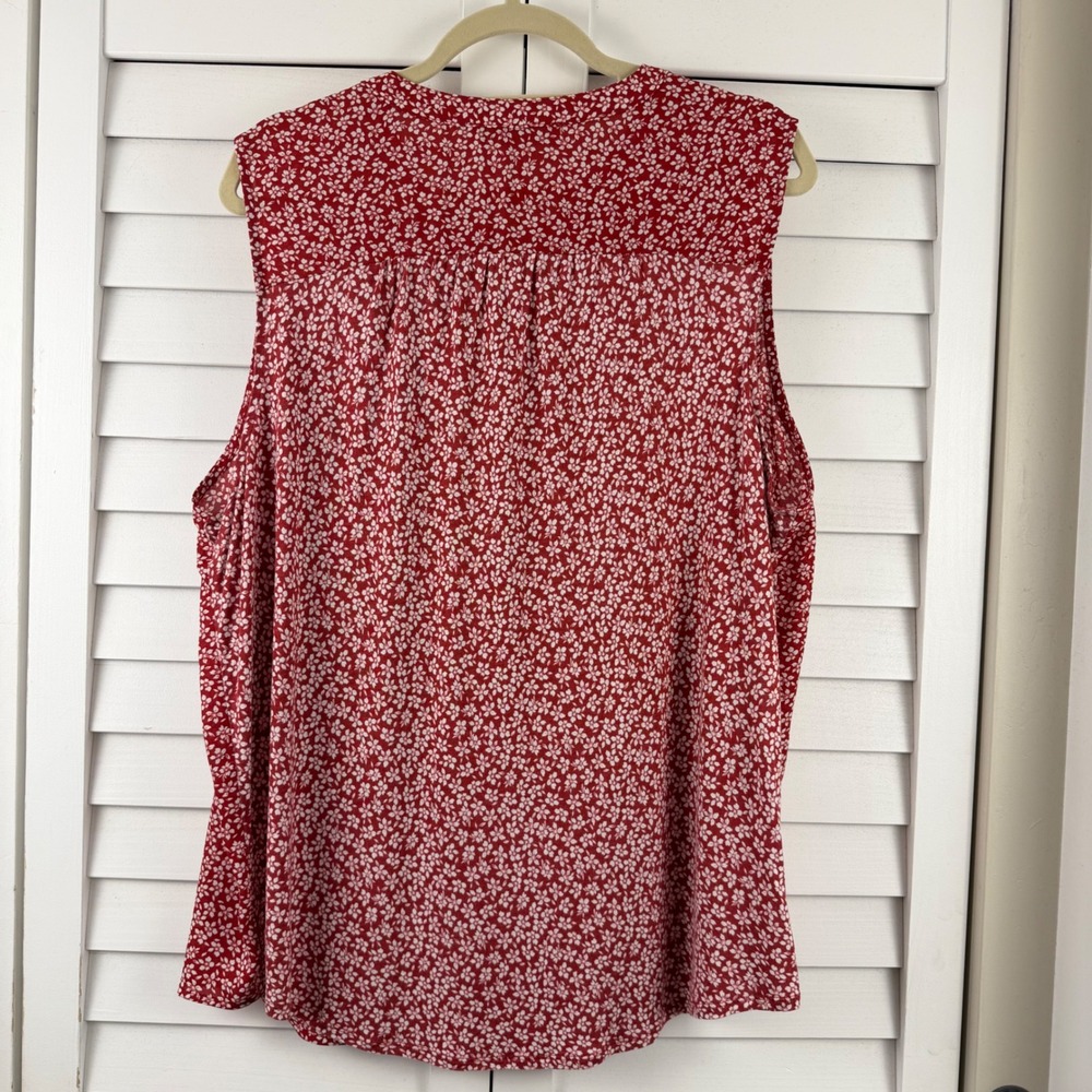 LOFT Sleeveless Blouse Women XXL Red Floral Henley Shell Pocket Top - Picture 7 of 16